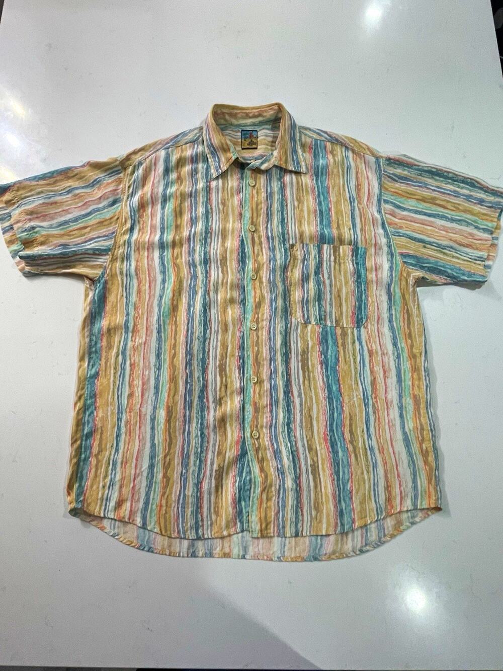 Vintage New Man Croisiere Shirt Men XL 24x30 Pastel Watercolor Stripe French 90